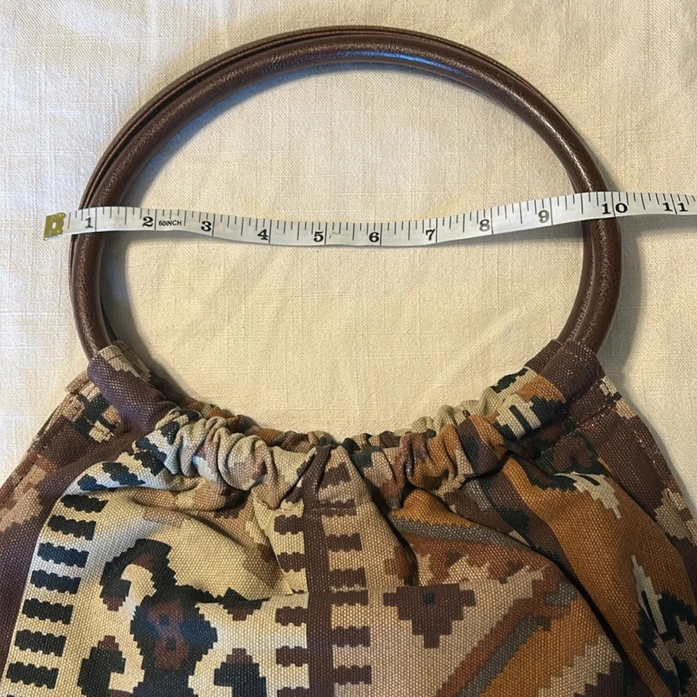 Vintage Southwestern Tribal Print Canvas Circle Handle Purse - Picture 10 of 11